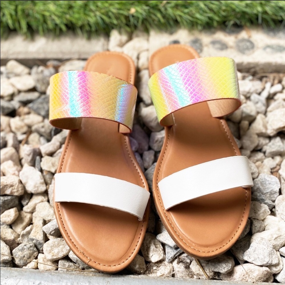 White holographic sandals